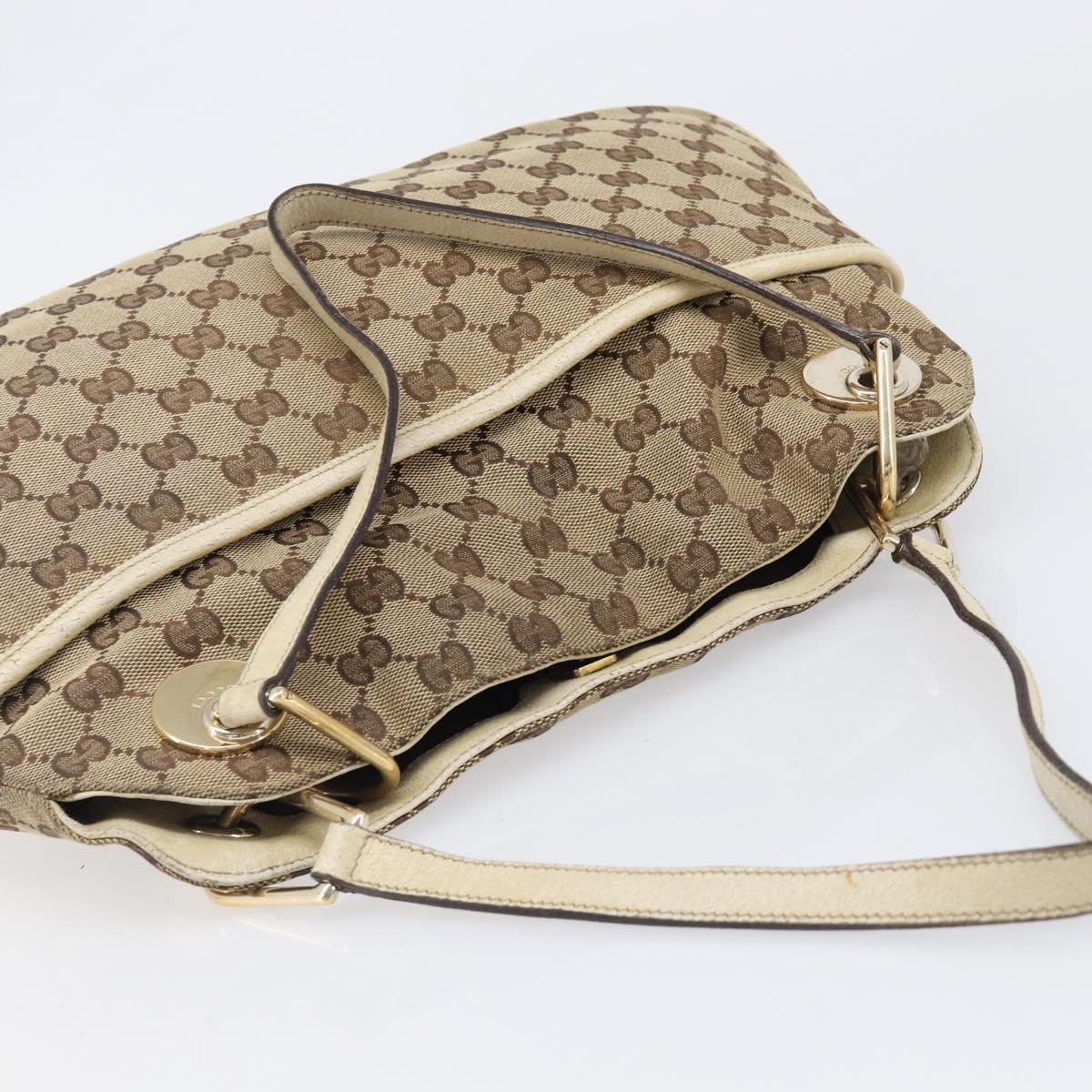 GUCCI GG Canvas Tote Bag Beige Gold 121023 Auth hk4121