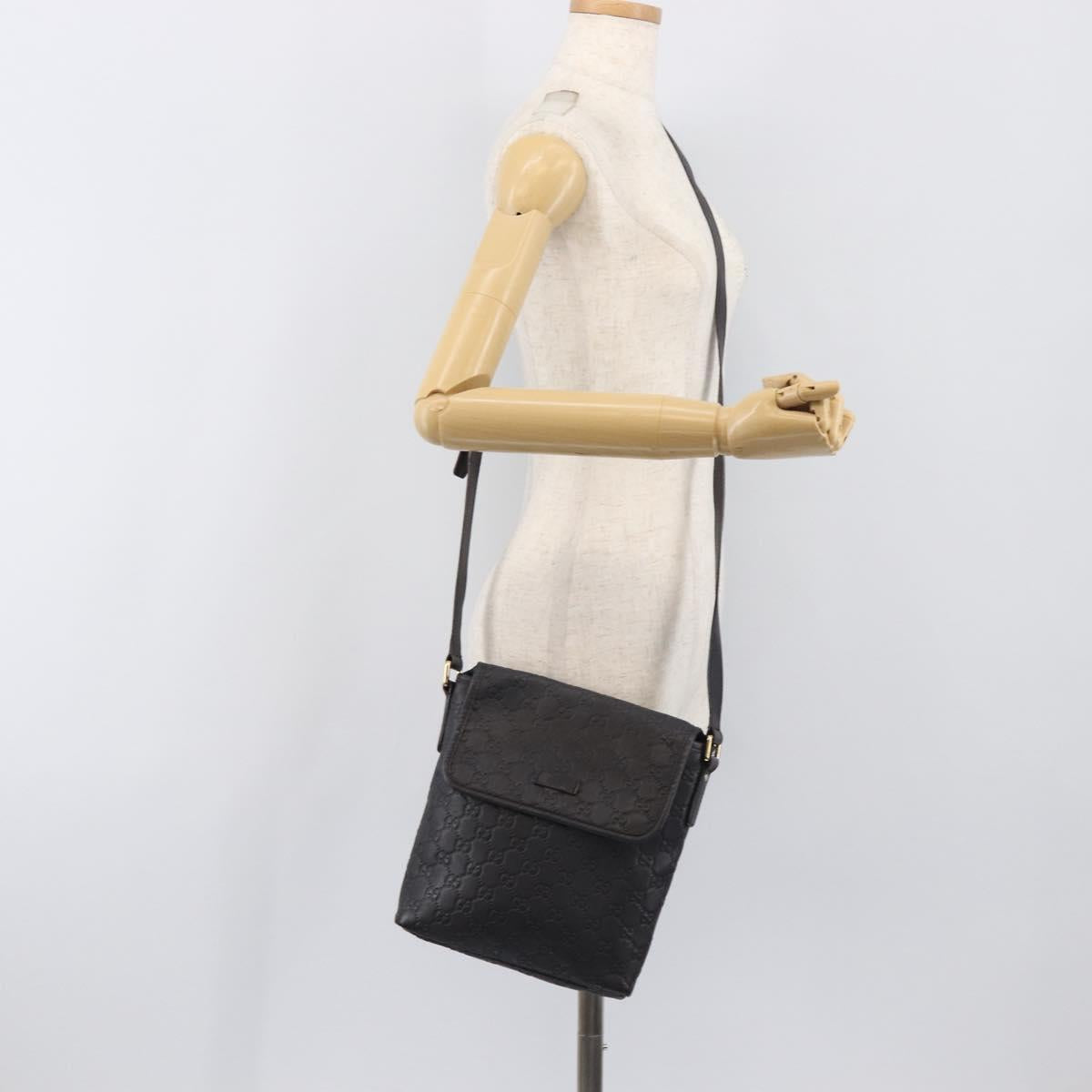 GUCCI GG Canvas Guccissima Shoulder Bag Leather Black Gold Auth hk4122