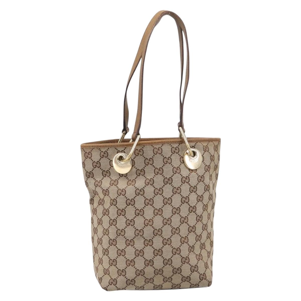 GUCCI GG Canvas Tote Bag Beige Gold 120840 Auth hk4123