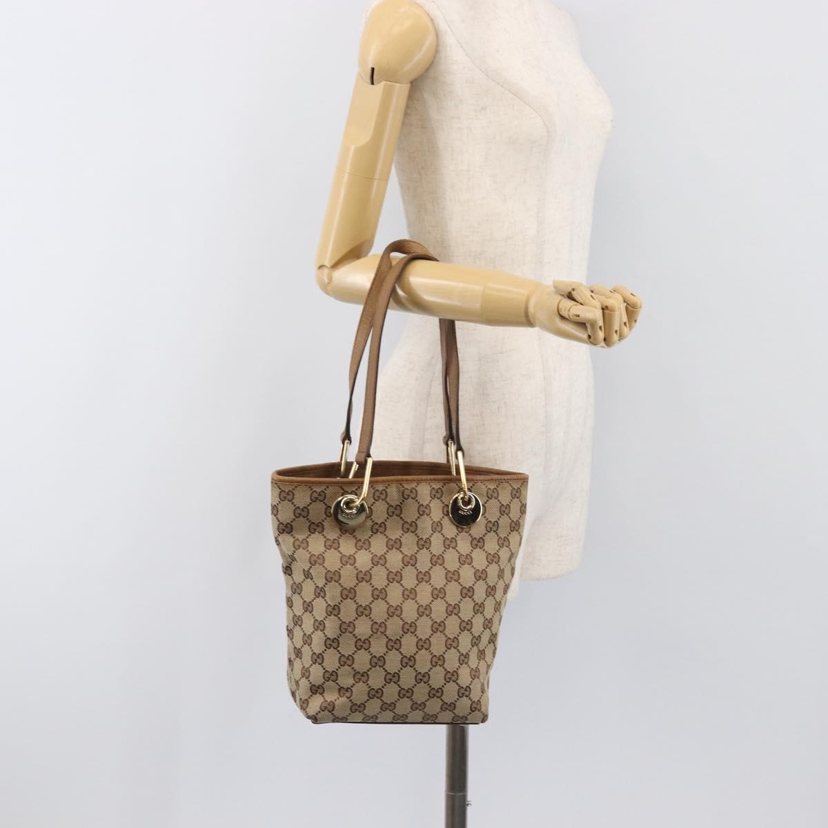 GUCCI GG Canvas Tote Bag Beige Gold 120840 Auth hk4123