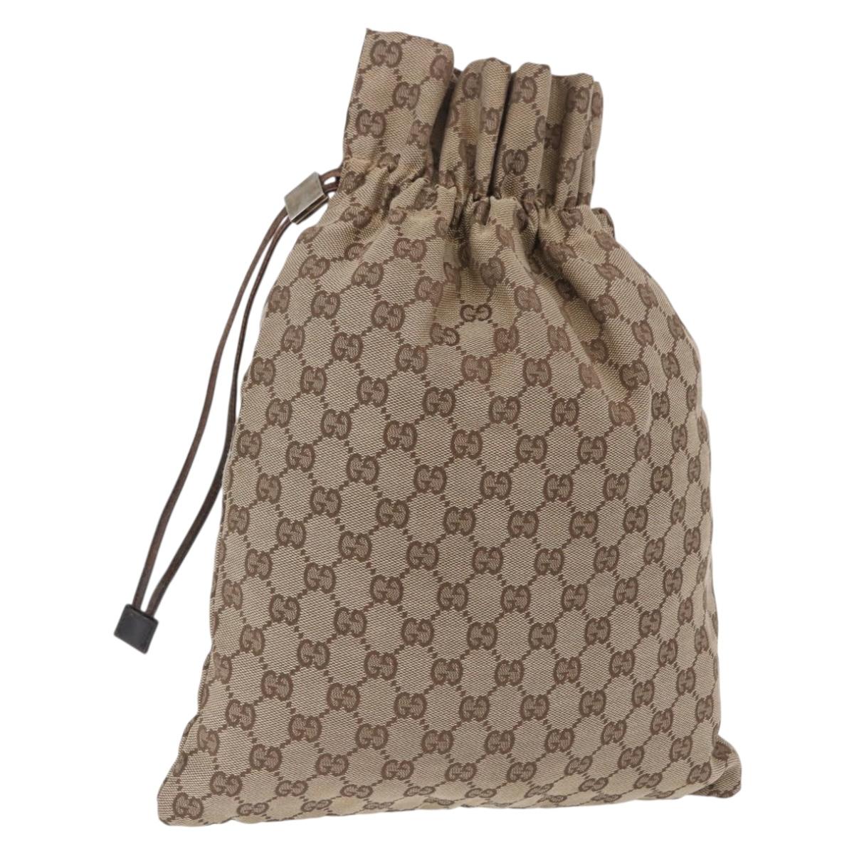 GUCCI GG Canvas Drawstring Bag Beige Silver 014 1136 Auth hk4124