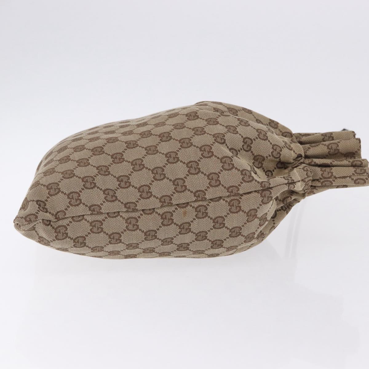 GUCCI GG Canvas Drawstring Bag Beige Silver 014 1136 Auth hk4124