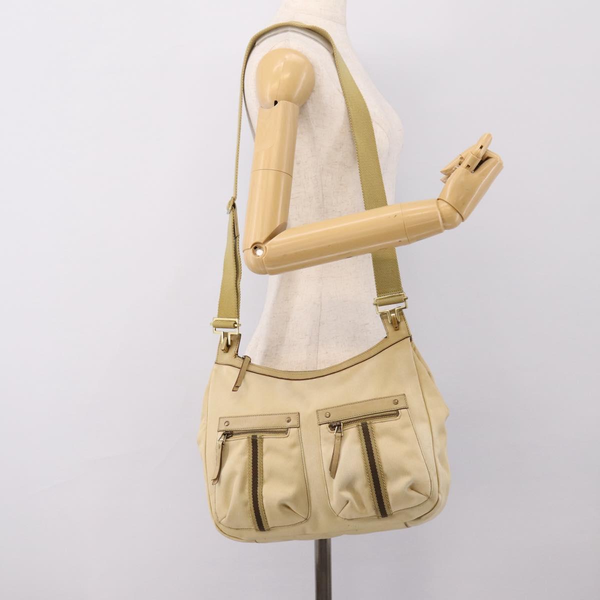 GUCCI Shoulder Bag Canvas Beige Gold 90762 Auth hk4125