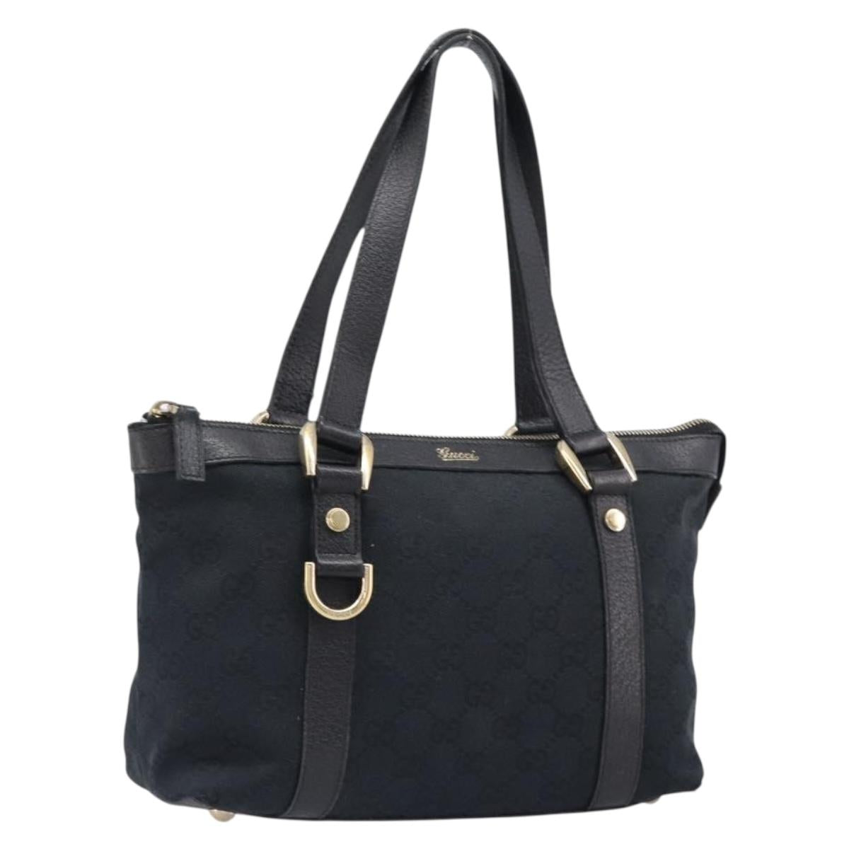 GUCCI GG Canvas Hand Bag Black Gold 141471 Auth hk4126