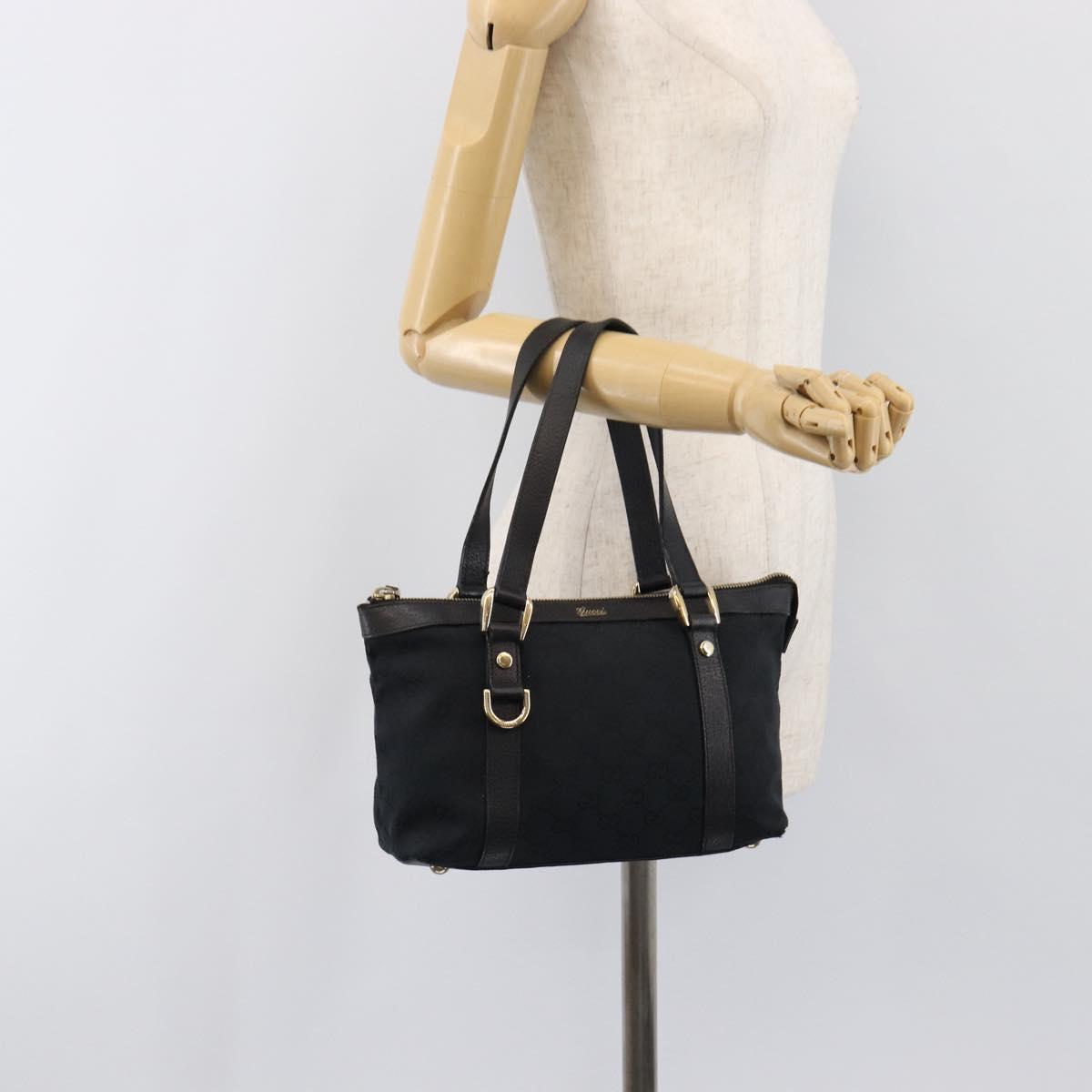 GUCCI GG Canvas Hand Bag Black Gold 141471 Auth hk4126