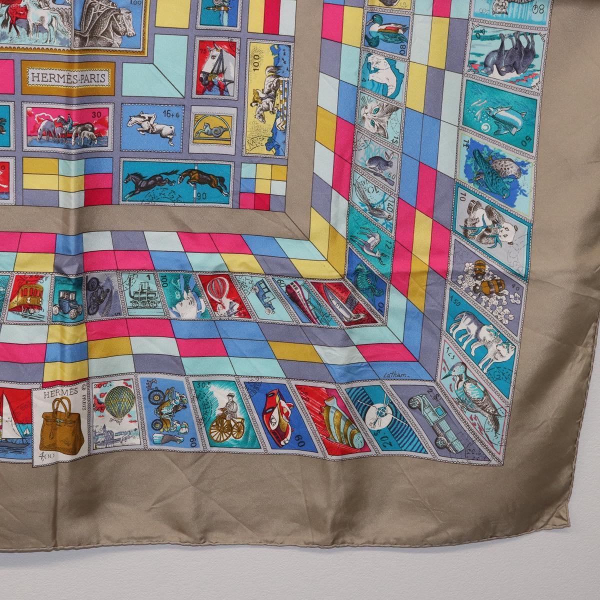 HERMES Carre 90 Scarf ""CORRE SPONDANCE"" Silk Gray Auth hk4128