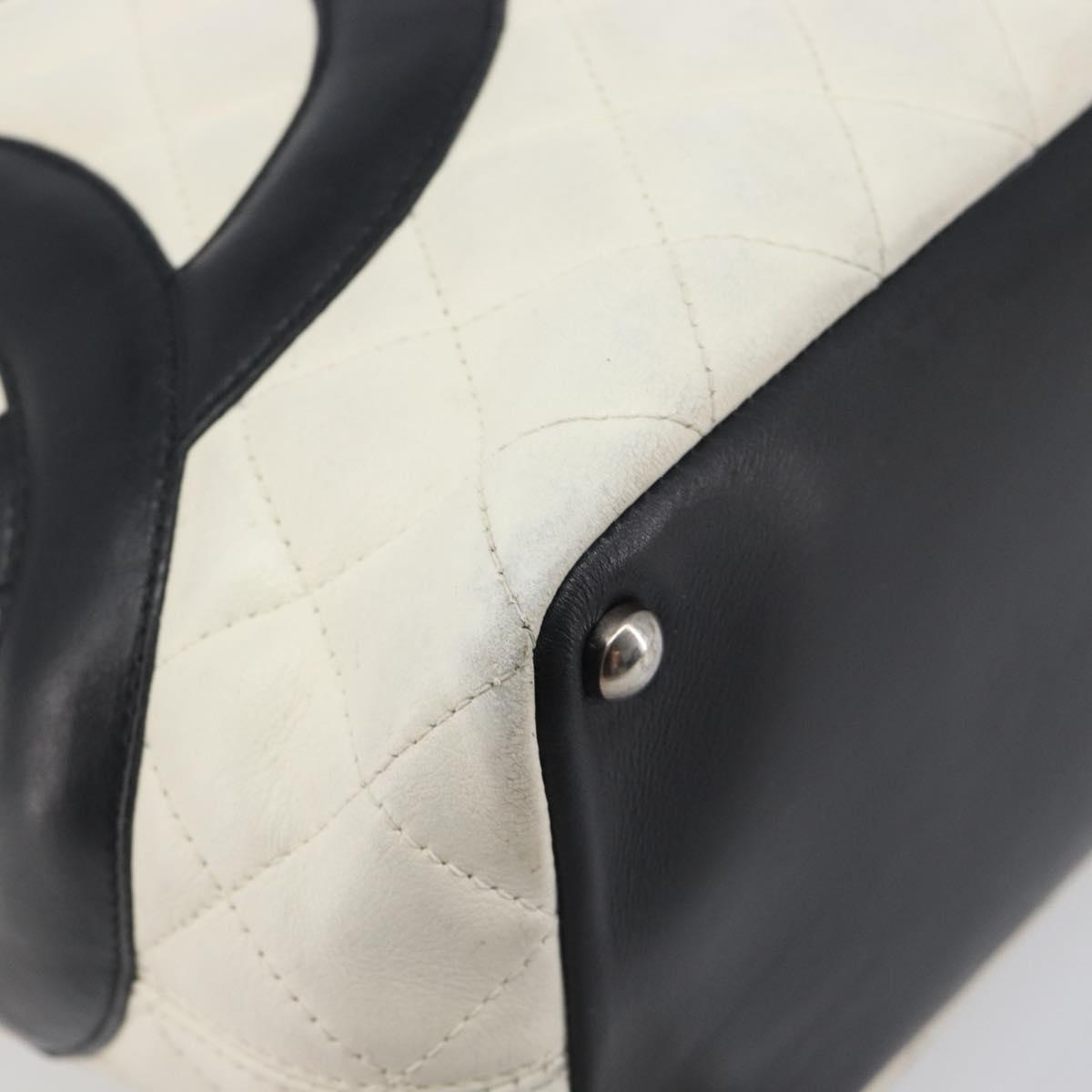 CHANEL Matelasse Cambon Line Hand Bag Calf Skin White Silver CC Auth hk4136
