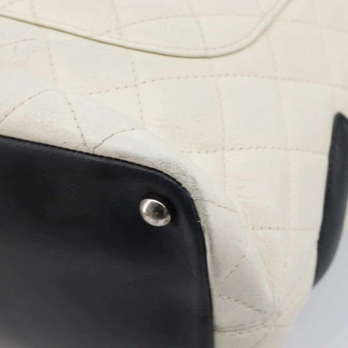 CHANEL Matelasse Cambon Line Hand Bag Calf Skin White Silver CC Auth hk4136