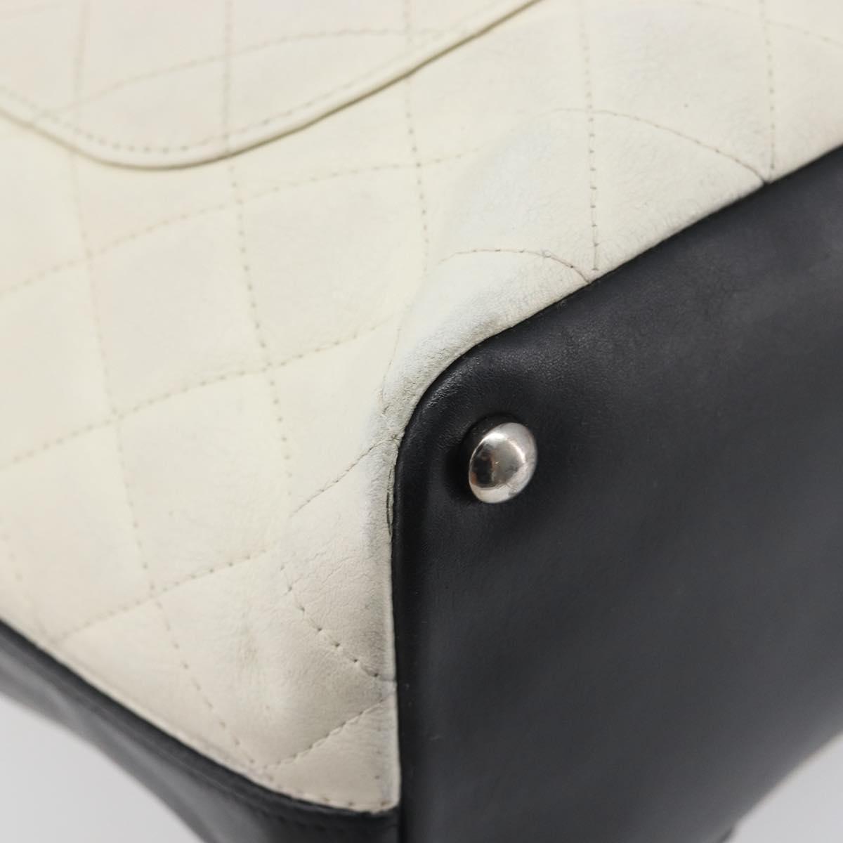 CHANEL Matelasse Cambon Line Hand Bag Calf Skin White Silver CC Auth hk4136