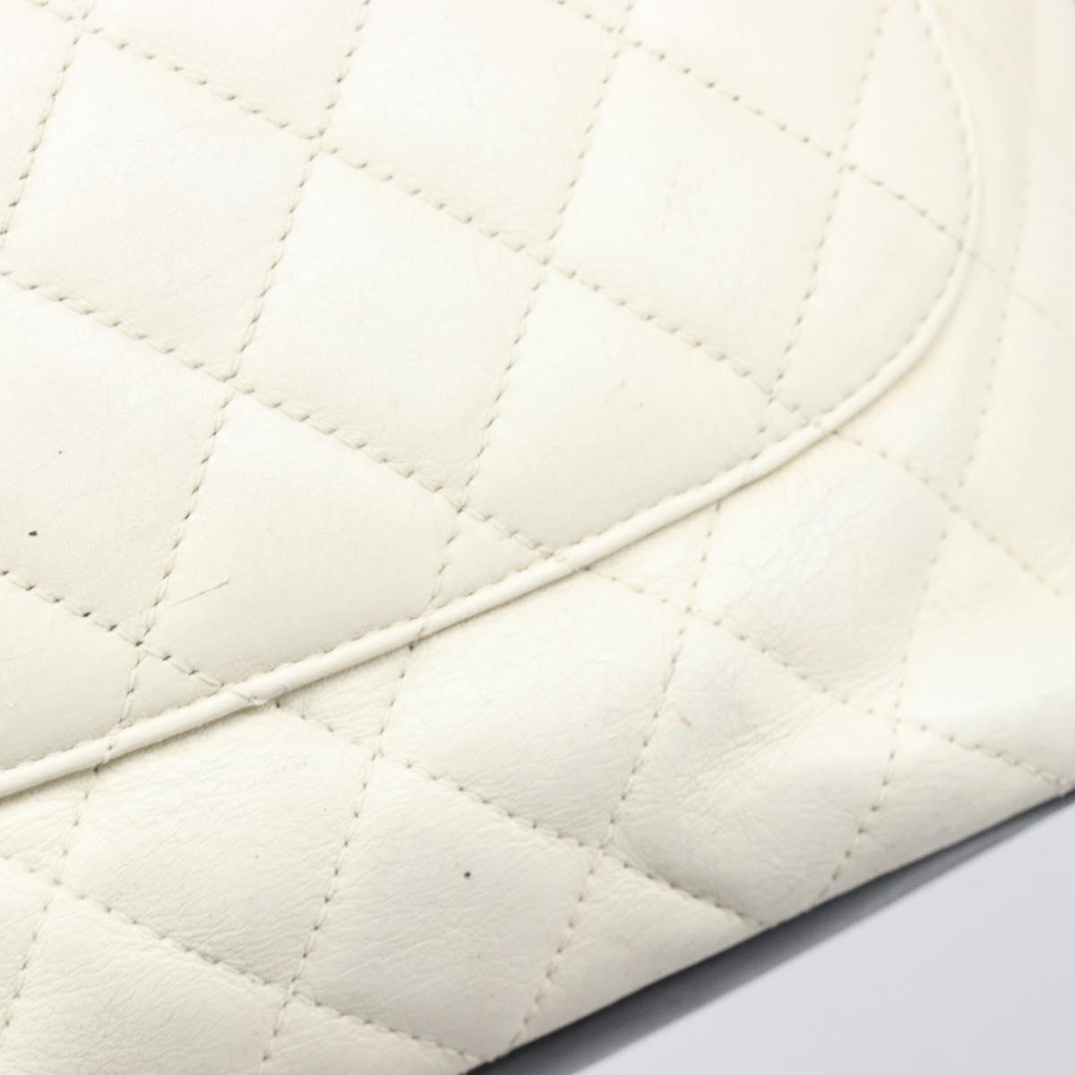 CHANEL Matelasse Cambon Line Hand Bag Calf Skin White Silver CC Auth hk4136