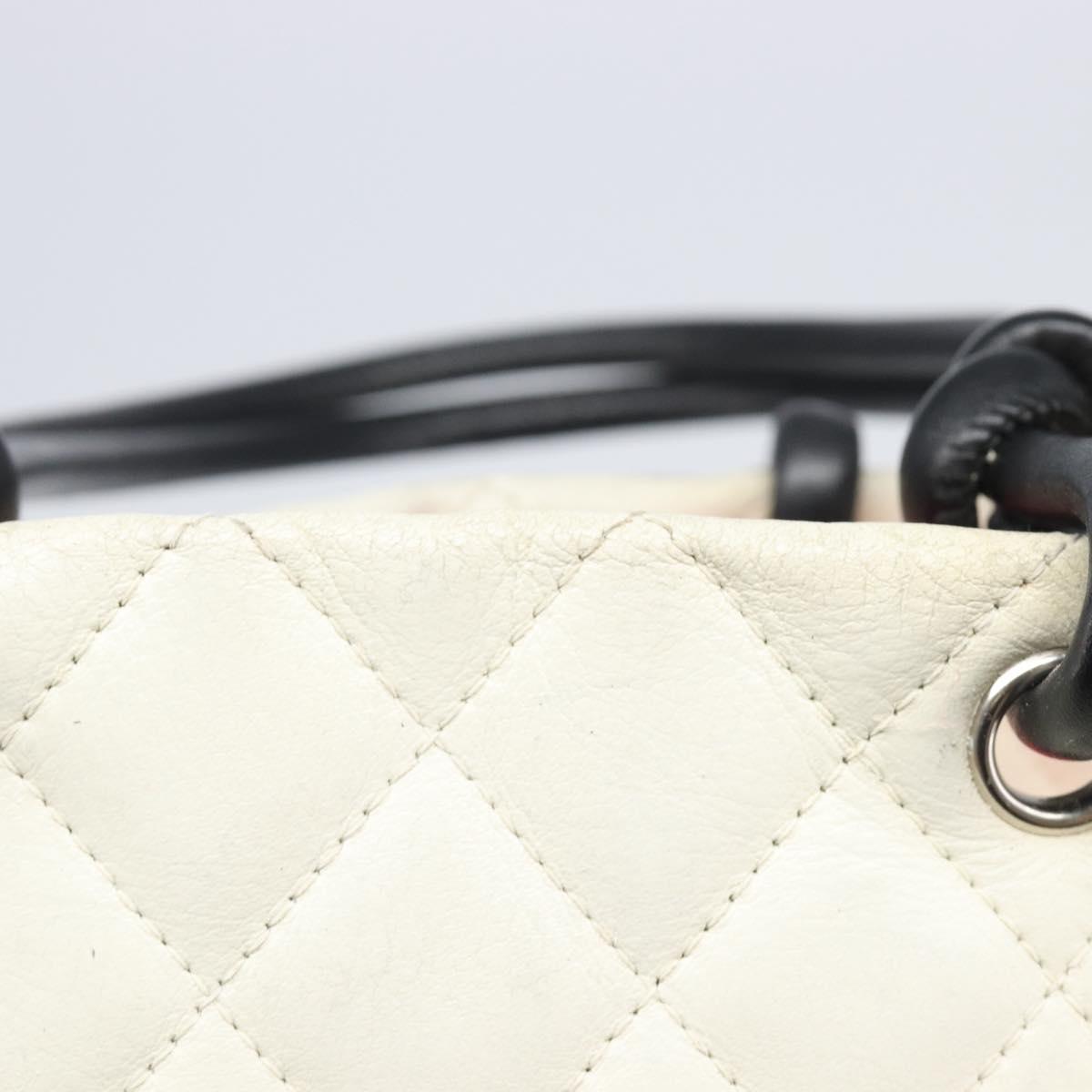 CHANEL Matelasse Cambon Line Hand Bag Calf Skin White Silver CC Auth hk4136