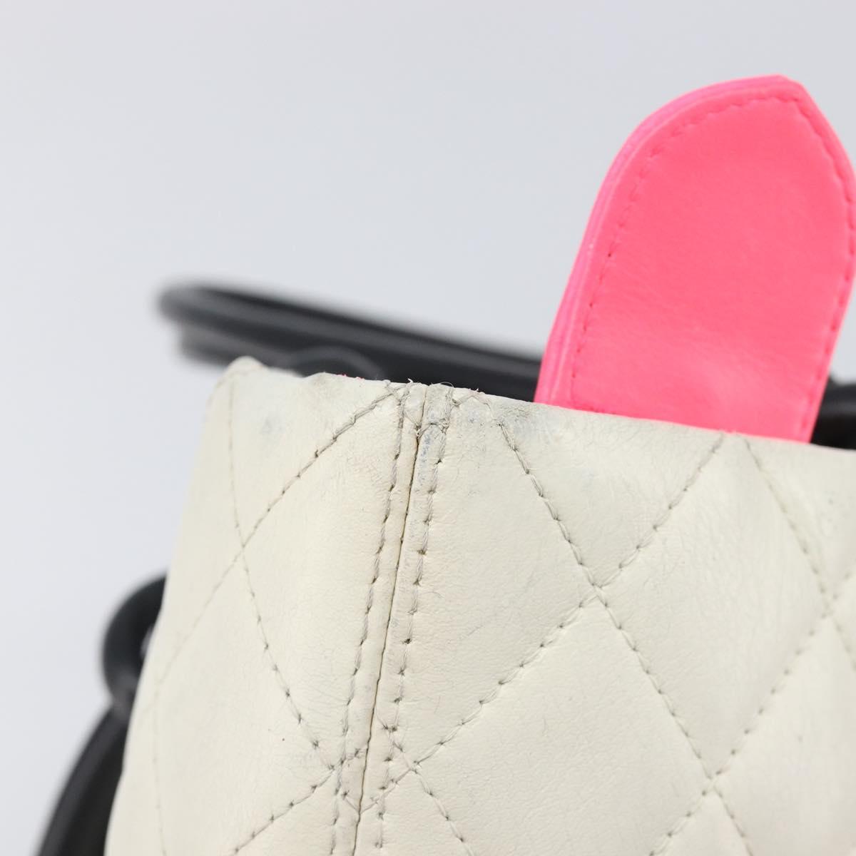 CHANEL Matelasse Cambon Line Hand Bag Calf Skin White Silver CC Auth hk4136