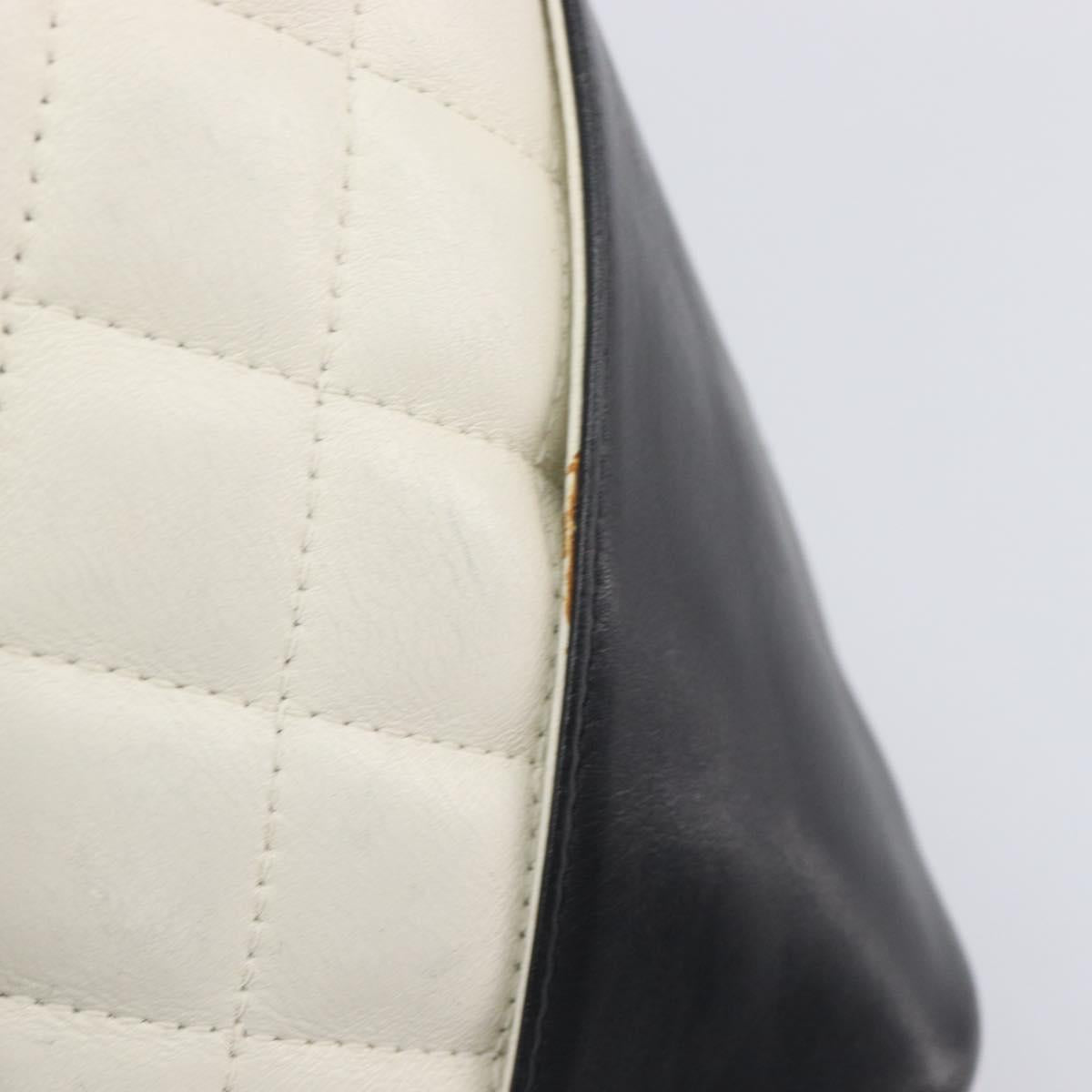CHANEL Matelasse Cambon Line Hand Bag Calf Skin White Silver CC Auth hk4136