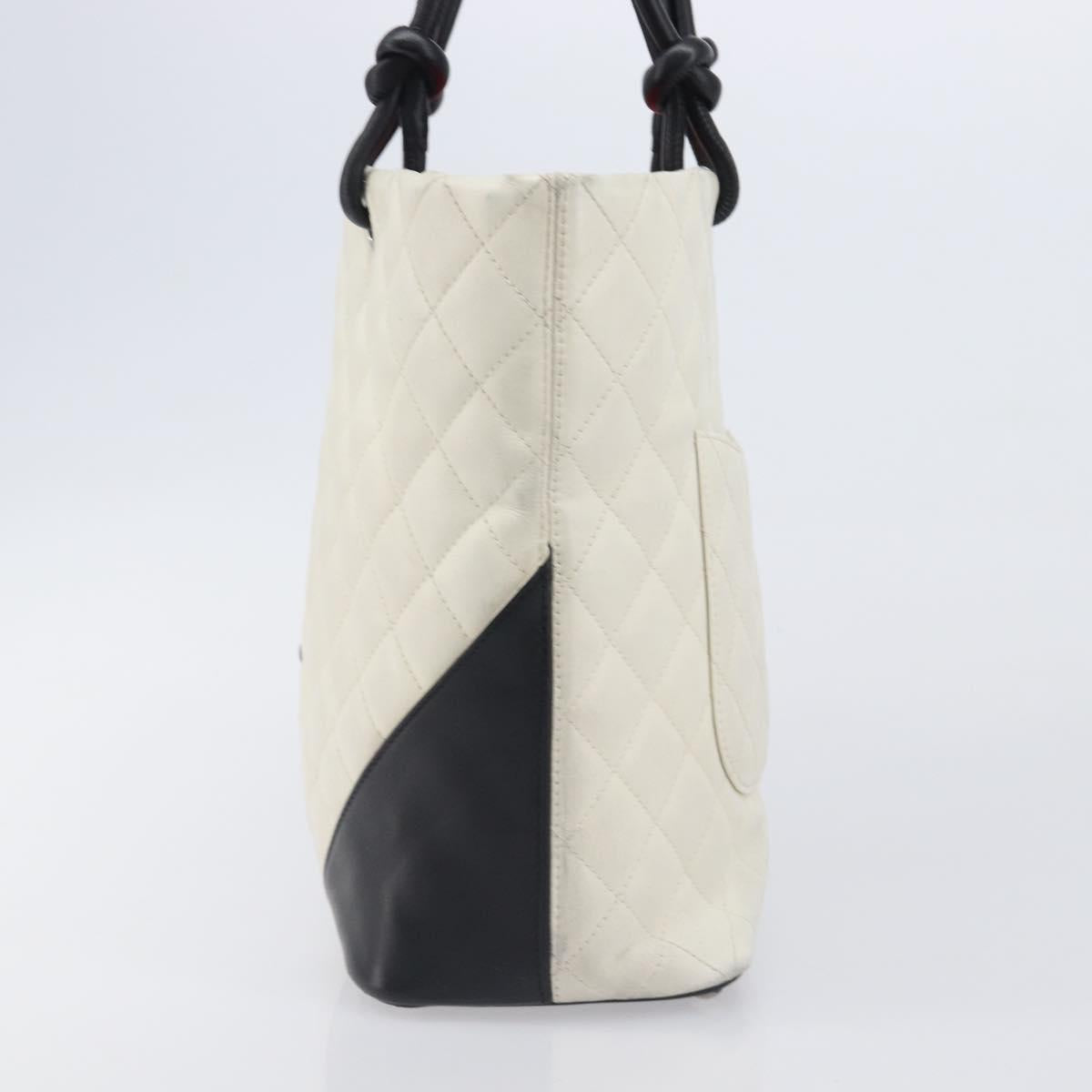 CHANEL Matelasse Cambon Line Hand Bag Calf Skin White Silver CC Auth hk4136