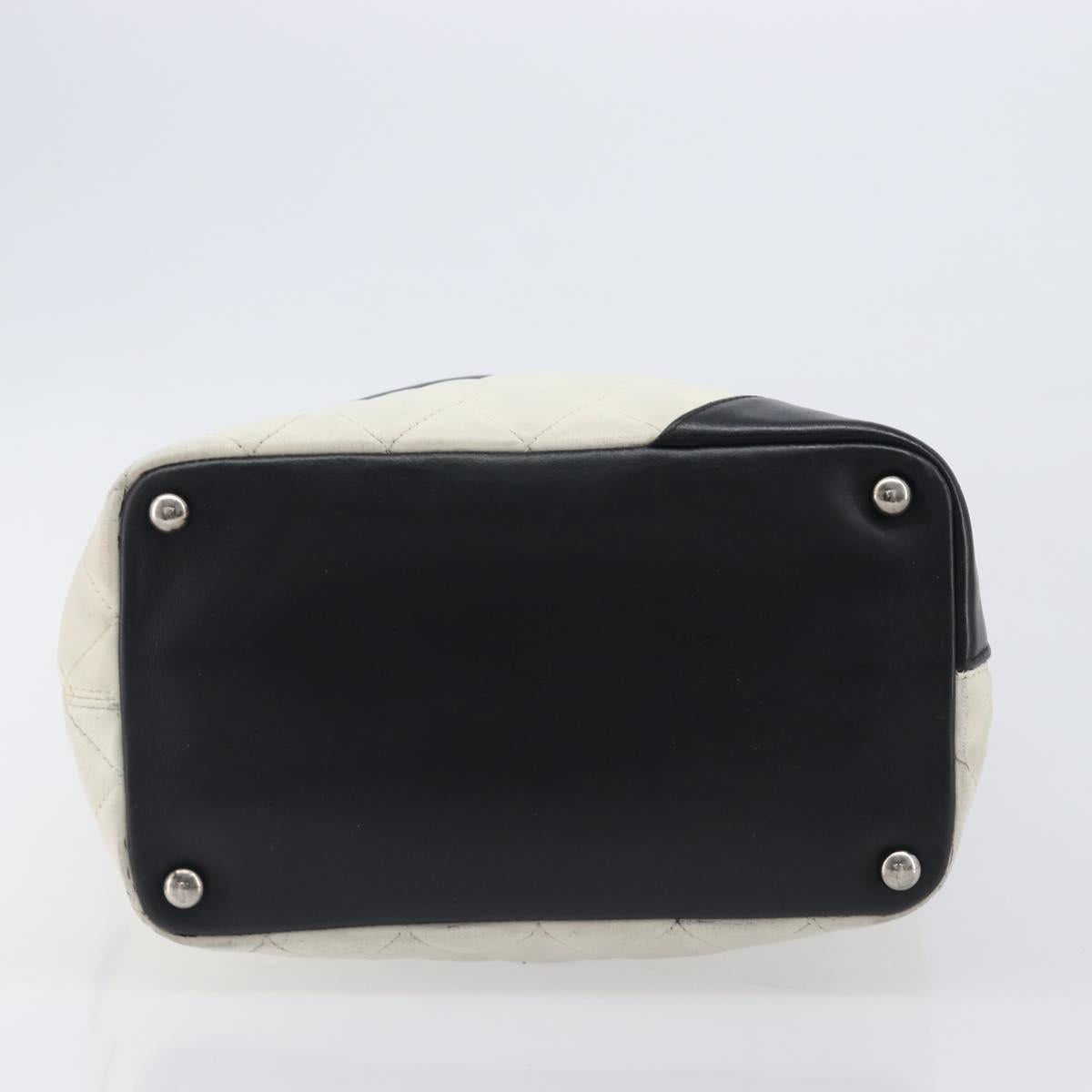 CHANEL Matelasse Cambon Line Hand Bag Calf Skin White Silver CC Auth hk4136
