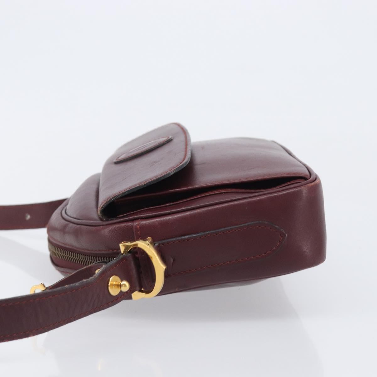 Cartier Must Line Shoulder Bag Leather Bordeaux Gold Auth hk4144