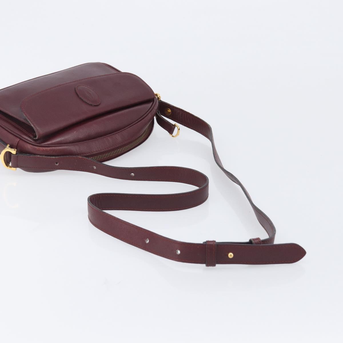 Cartier Must Line Shoulder Bag Leather Bordeaux Gold Auth hk4144