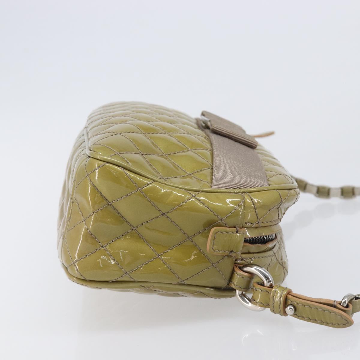 Salvatore Ferragamo Vala Shoulder Bag Patent leather Green Silver Auth hk4146