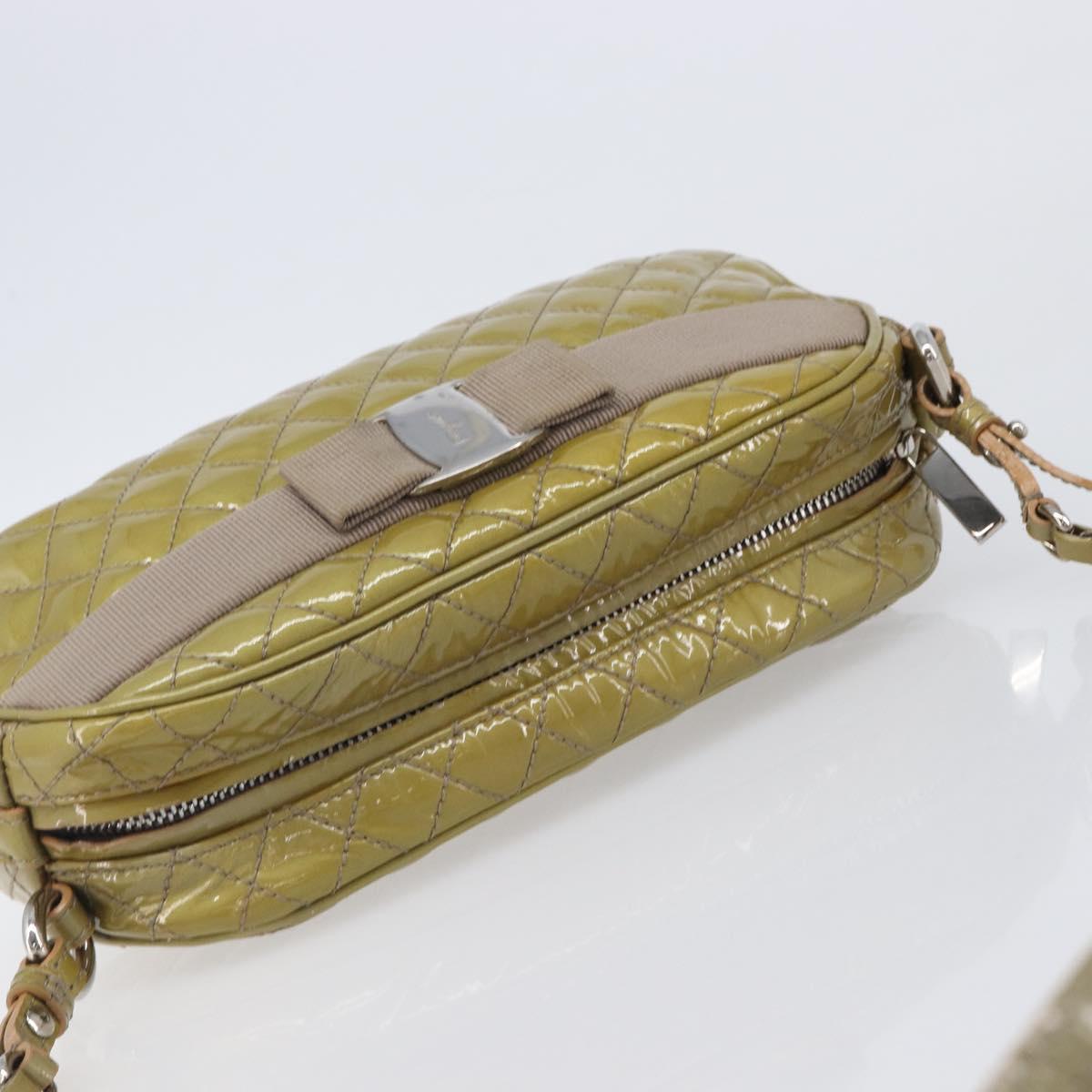 Salvatore Ferragamo Vala Shoulder Bag Patent leather Green Silver Auth hk4146