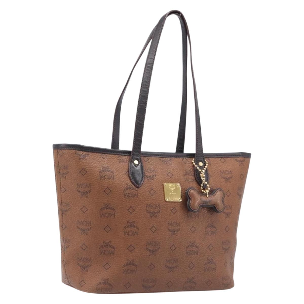 MCM Logogram Vicetos Tote Bag PVC Brown Gold Auth hk4152