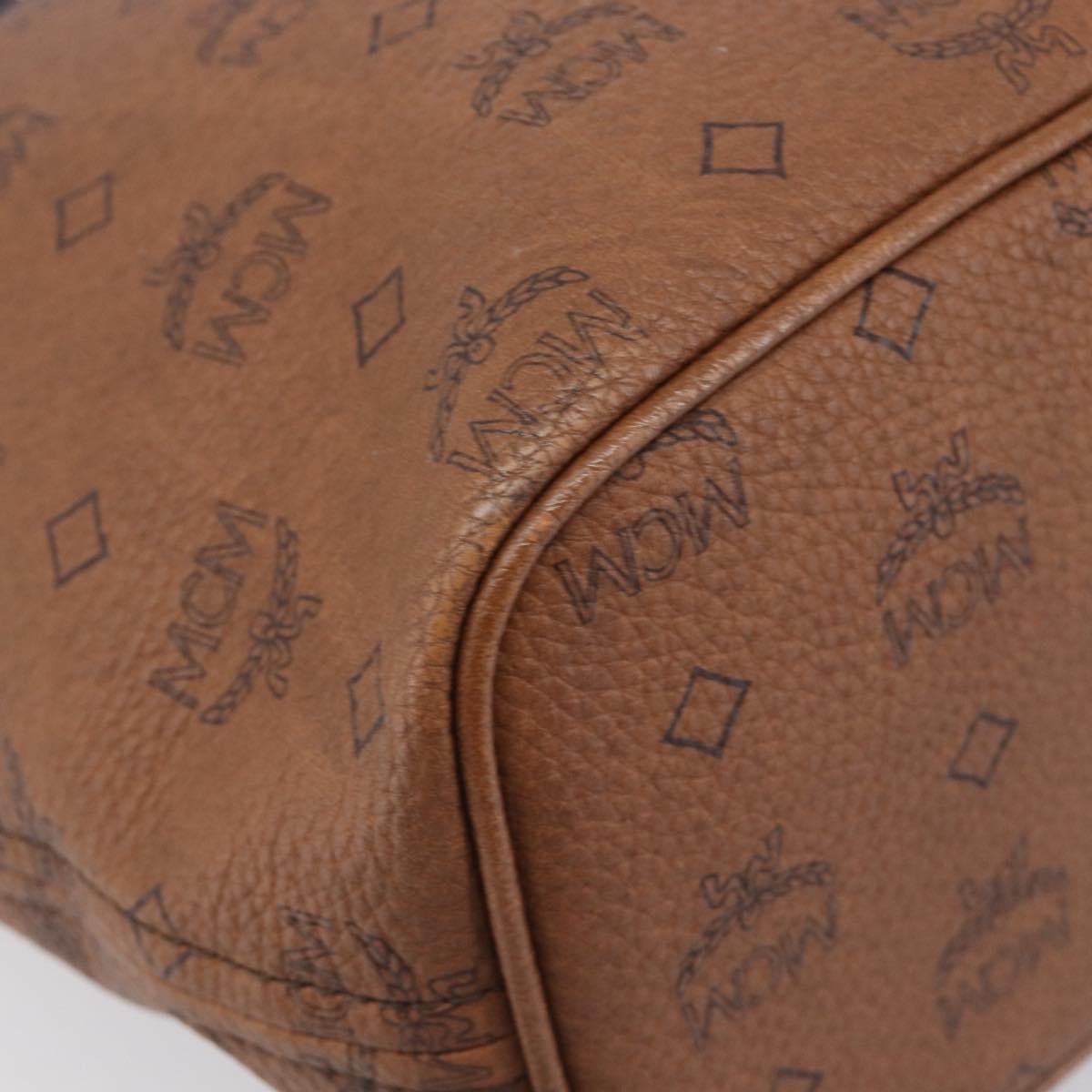 MCM Logogram Vicetos Tote Bag PVC Brown Gold Auth hk4152