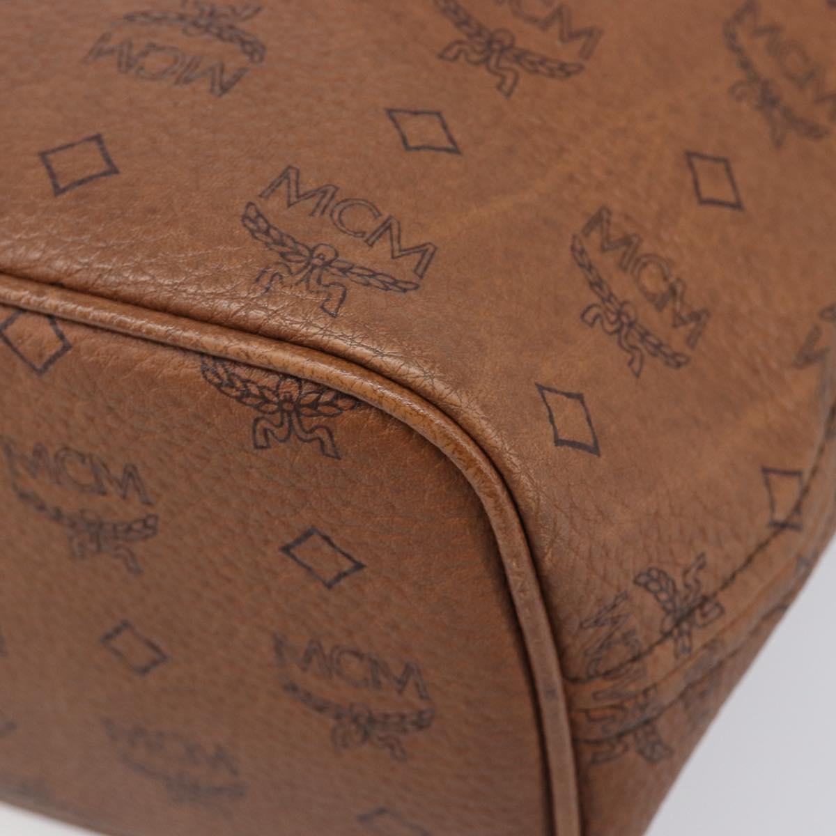 MCM Logogram Vicetos Tote Bag PVC Brown Gold Auth hk4152