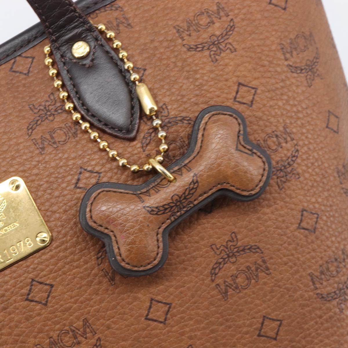 MCM Logogram Vicetos Tote Bag PVC Brown Gold Auth hk4152
