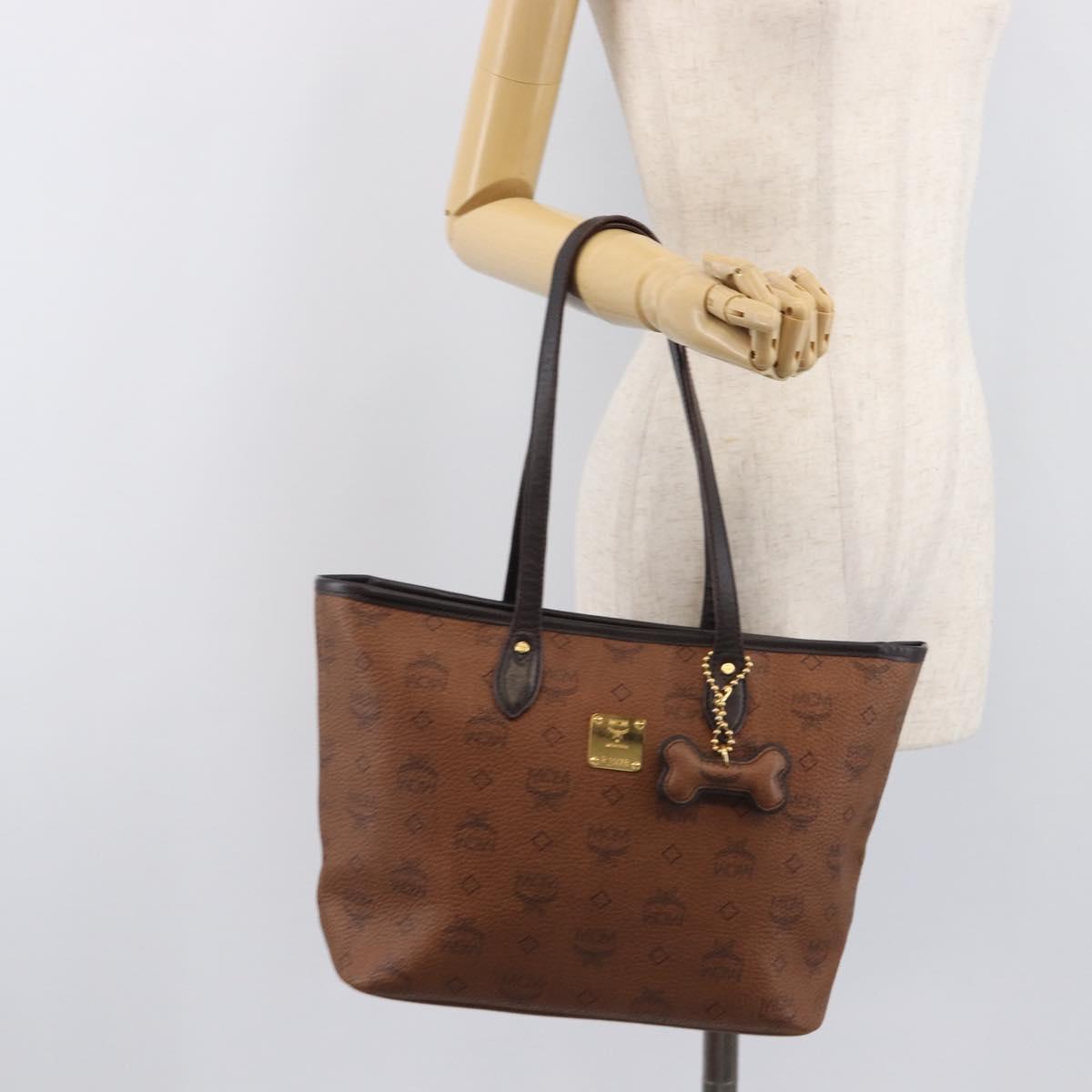 MCM Logogram Vicetos Tote Bag PVC Brown Gold Auth hk4152