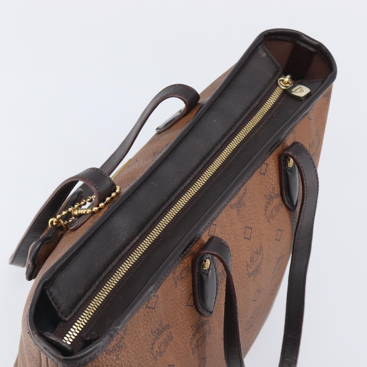 MCM Logogram Vicetos Tote Bag PVC Brown Gold Auth hk4152