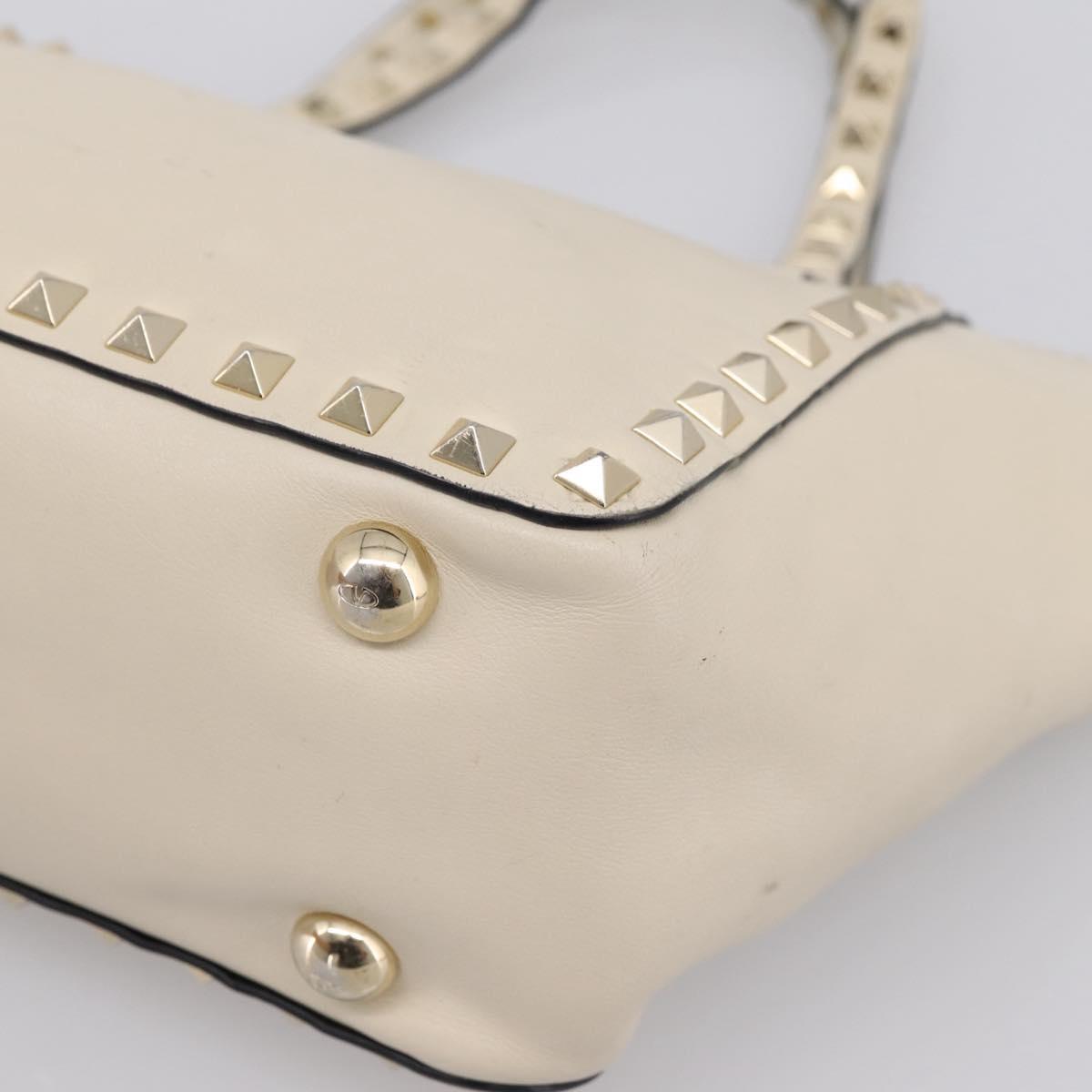 Valentino Studs Hand Bag Leather Ivory Gold Auth hk4155