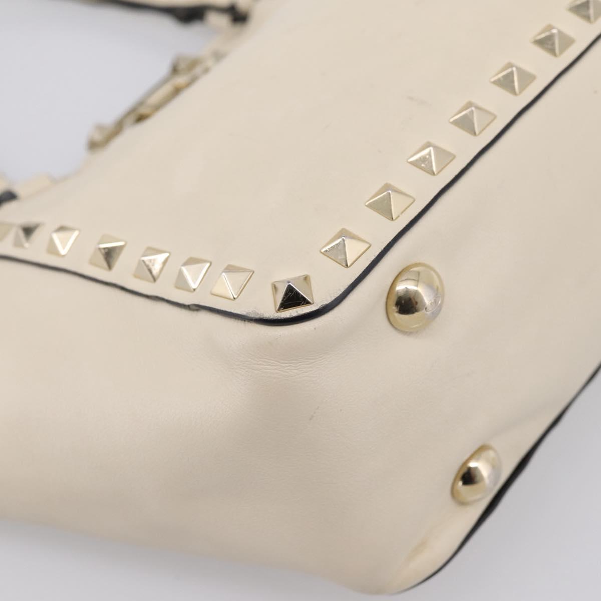 Valentino Studs Hand Bag Leather Ivory Gold Auth hk4155