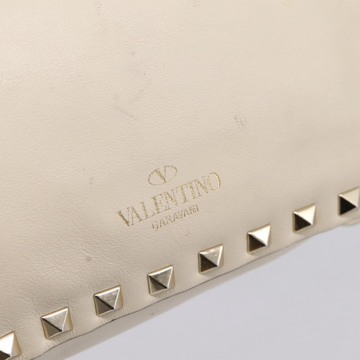 Valentino Studs Hand Bag Leather Ivory Gold Auth hk4155