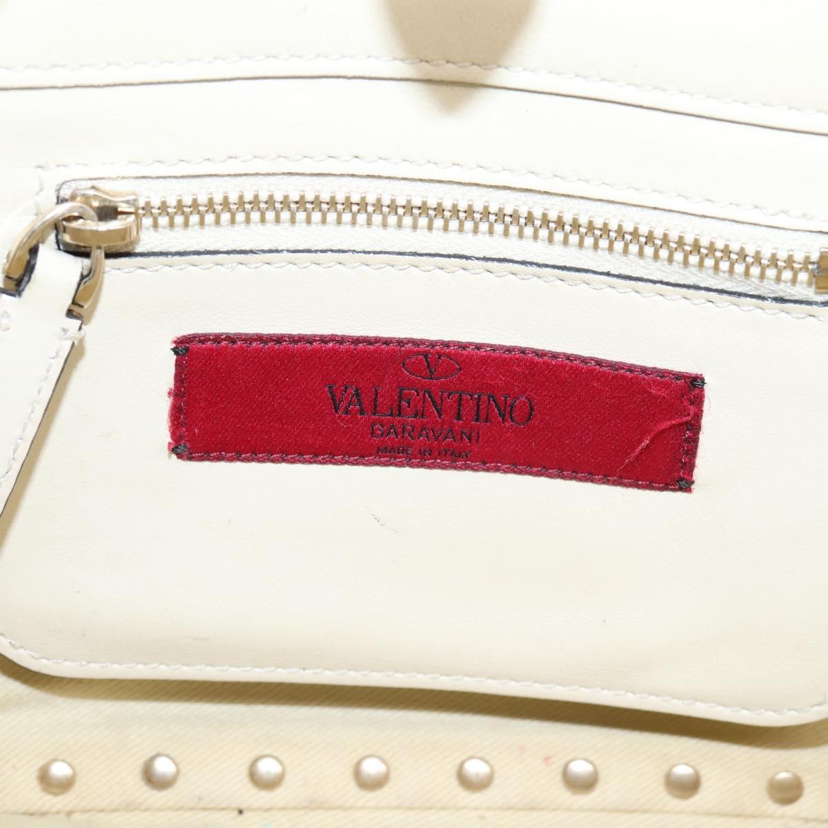 Valentino Studs Hand Bag Leather Ivory Gold Auth hk4155