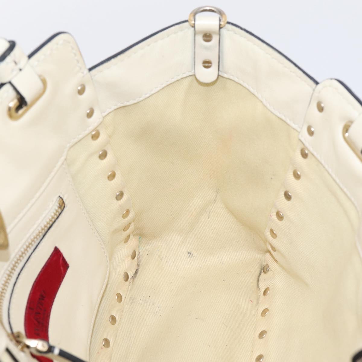 Valentino Studs Hand Bag Leather Ivory Gold Auth hk4155