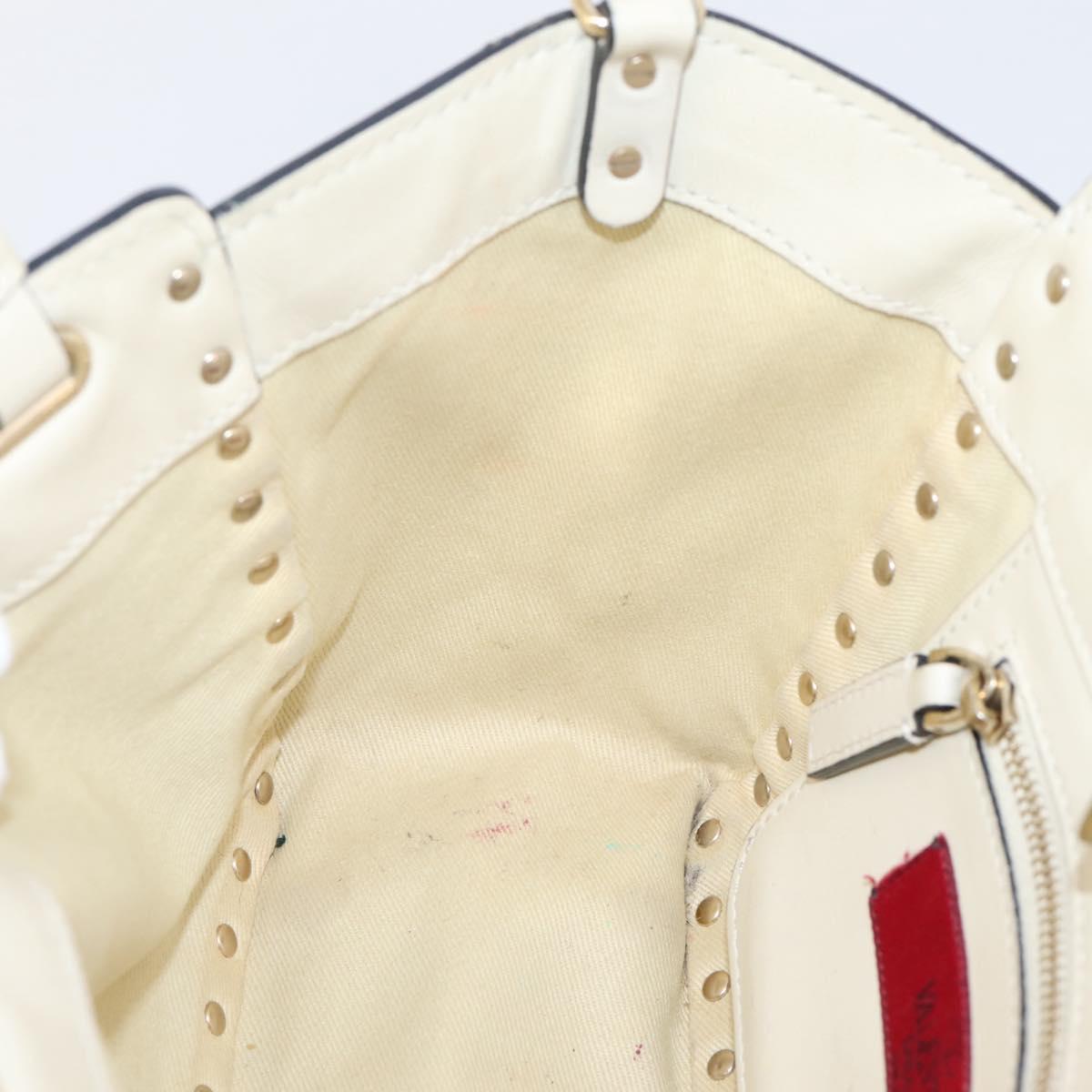 Valentino Studs Hand Bag Leather Ivory Gold Auth hk4155