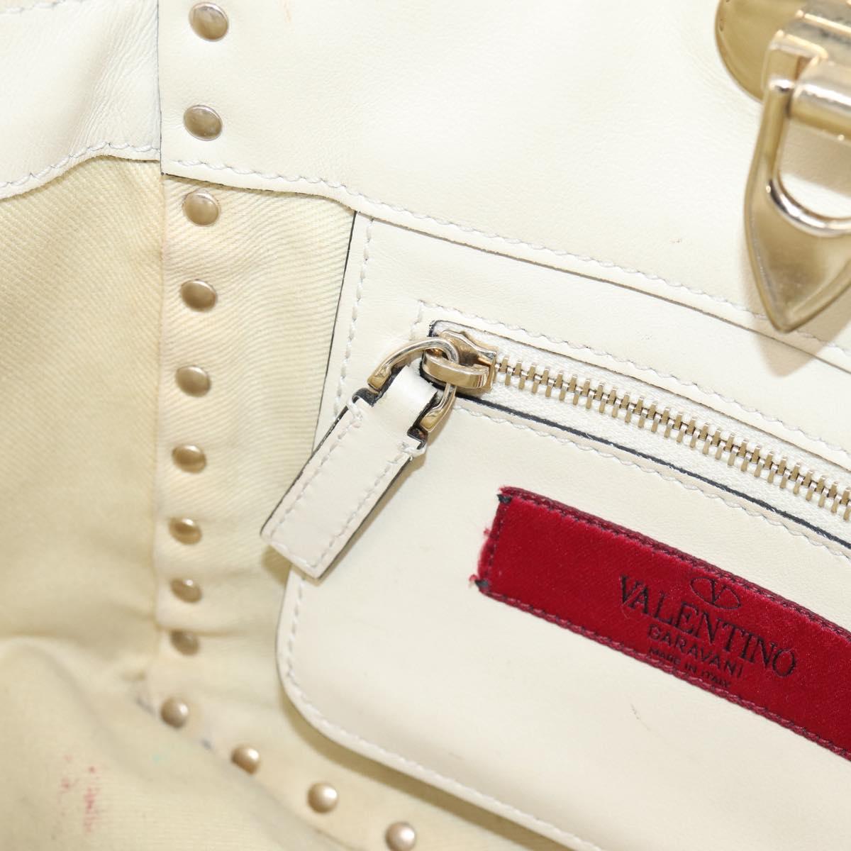 Valentino Studs Hand Bag Leather Ivory Gold Auth hk4155