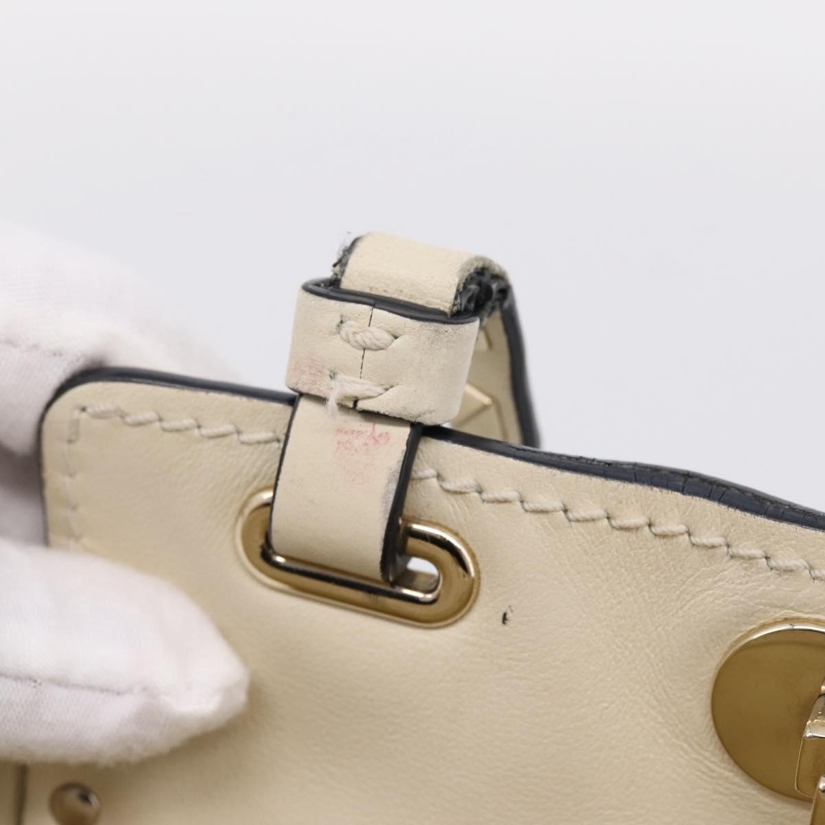 Valentino Studs Hand Bag Leather Ivory Gold Auth hk4155