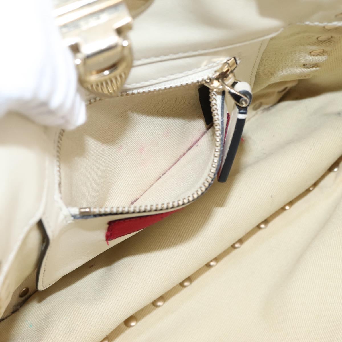 Valentino Studs Hand Bag Leather Ivory Gold Auth hk4155