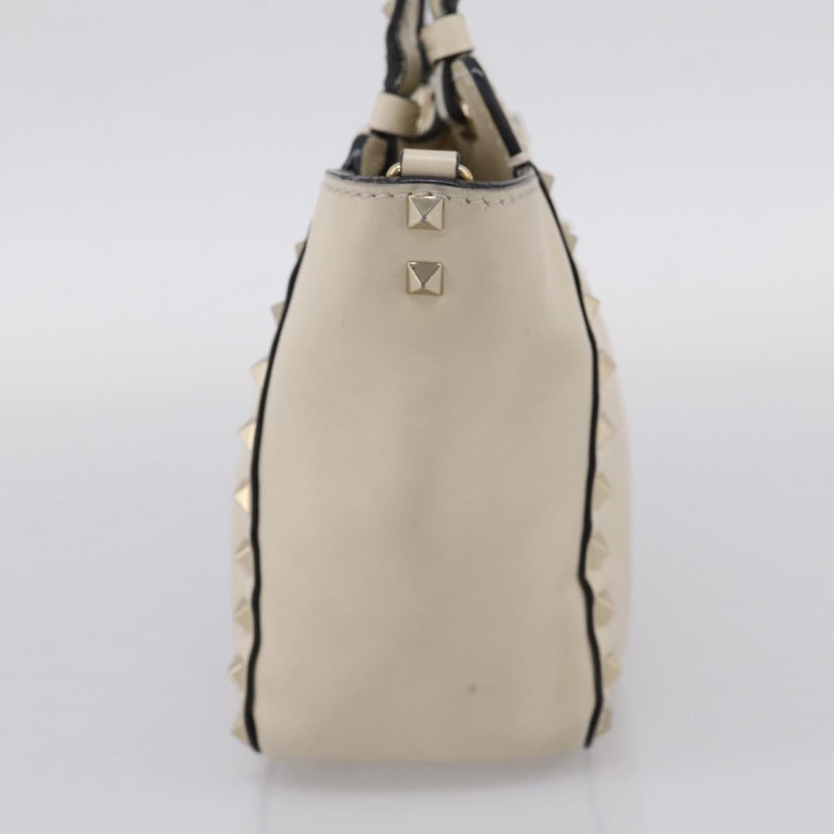 Valentino Studs Hand Bag Leather Ivory Gold Auth hk4155