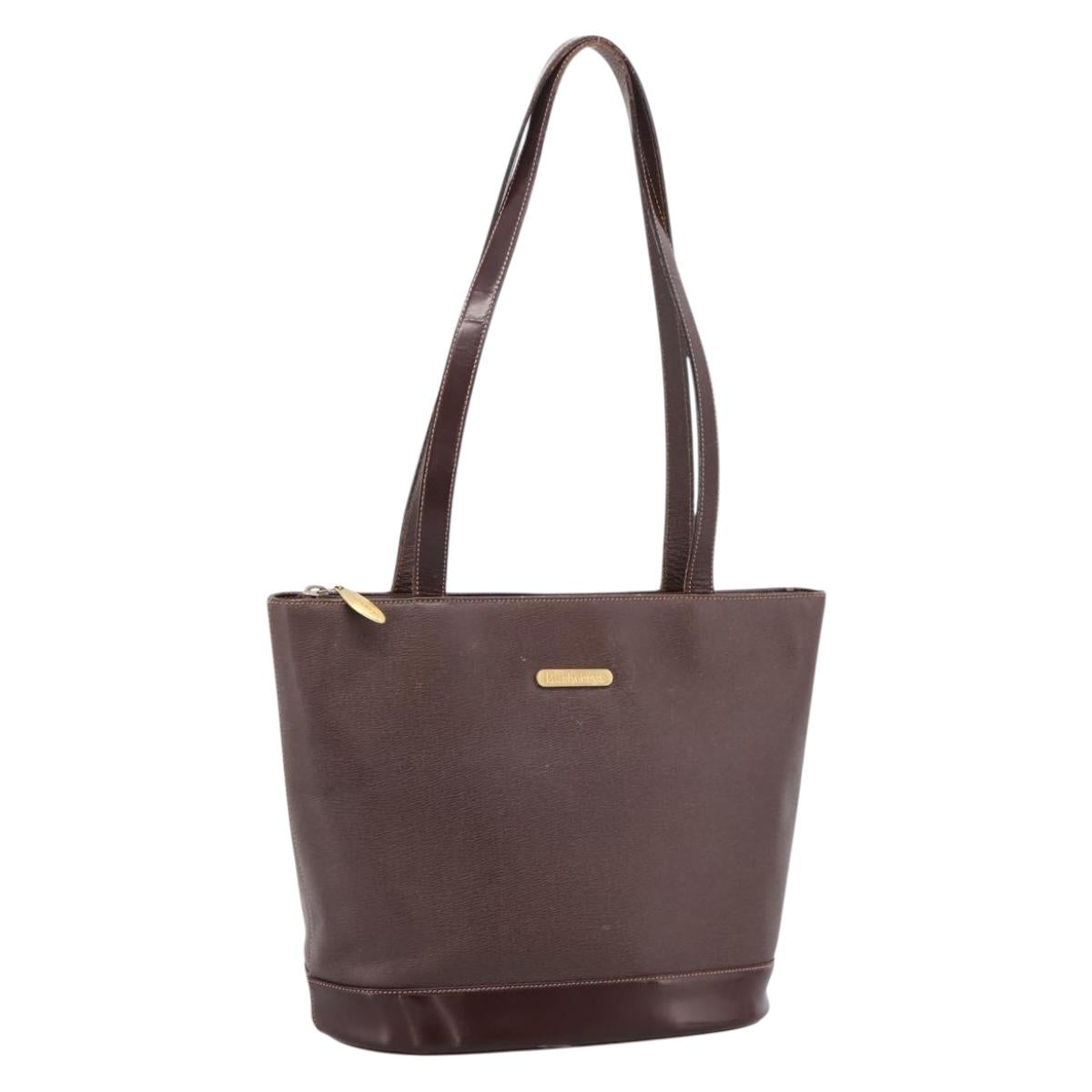Burberrys Tote Bag Leather Gold Brown Auth hk4160