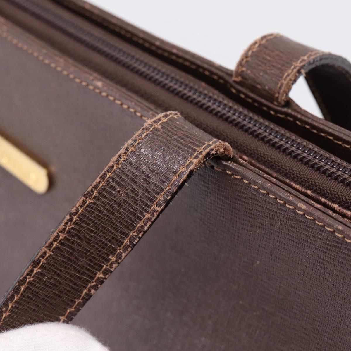 Burberrys Tote Bag Leather Gold Brown Auth hk4160