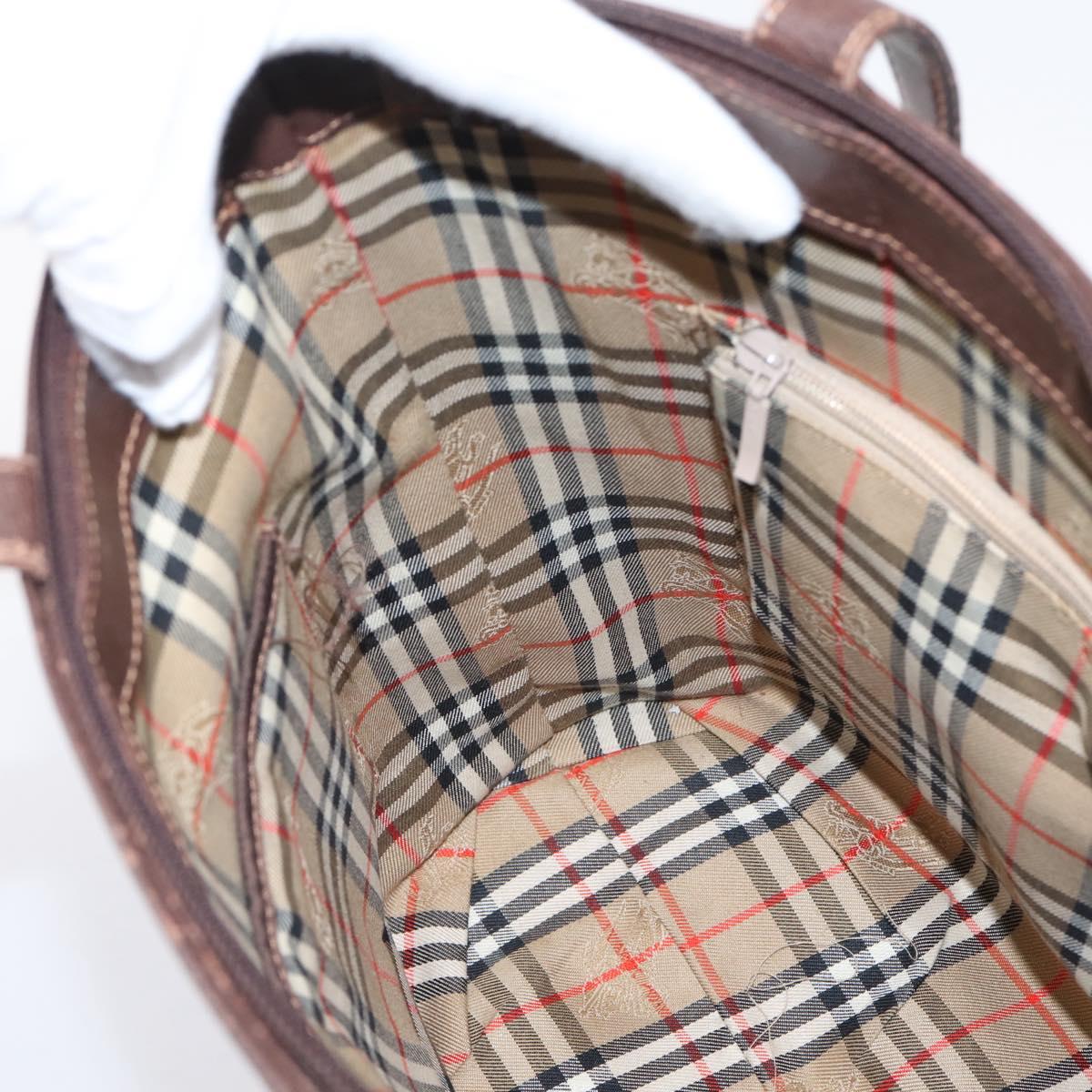Burberrys Tote Bag Leather Gold Brown Auth hk4160