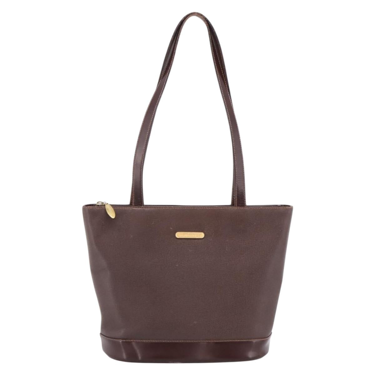 Burberrys Tote Bag Leather Gold Brown Auth hk4160