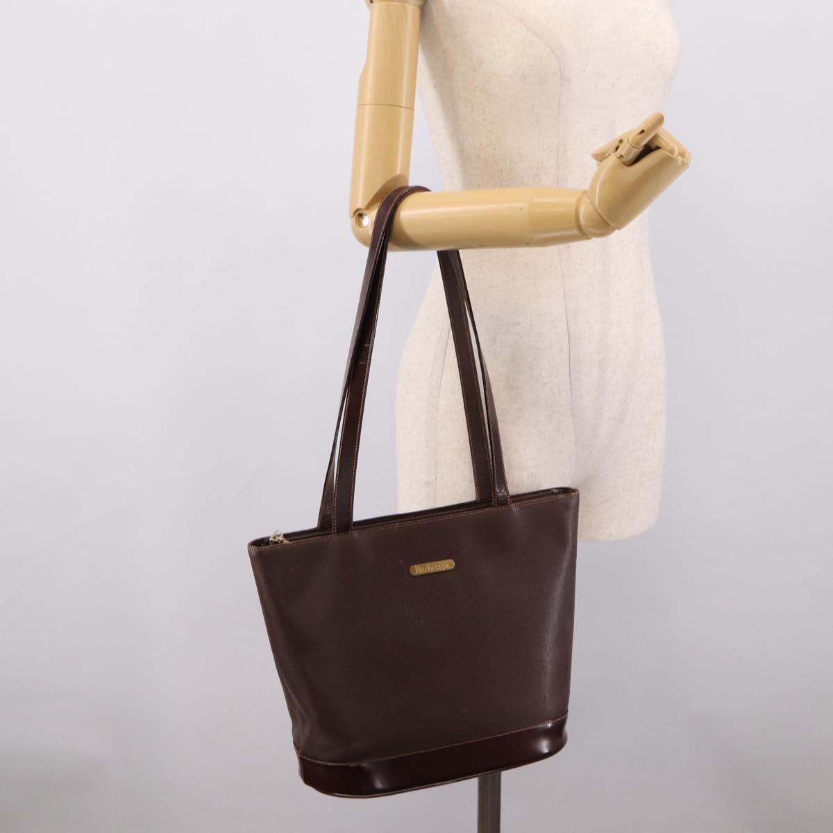 Burberrys Tote Bag Leather Gold Brown Auth hk4160