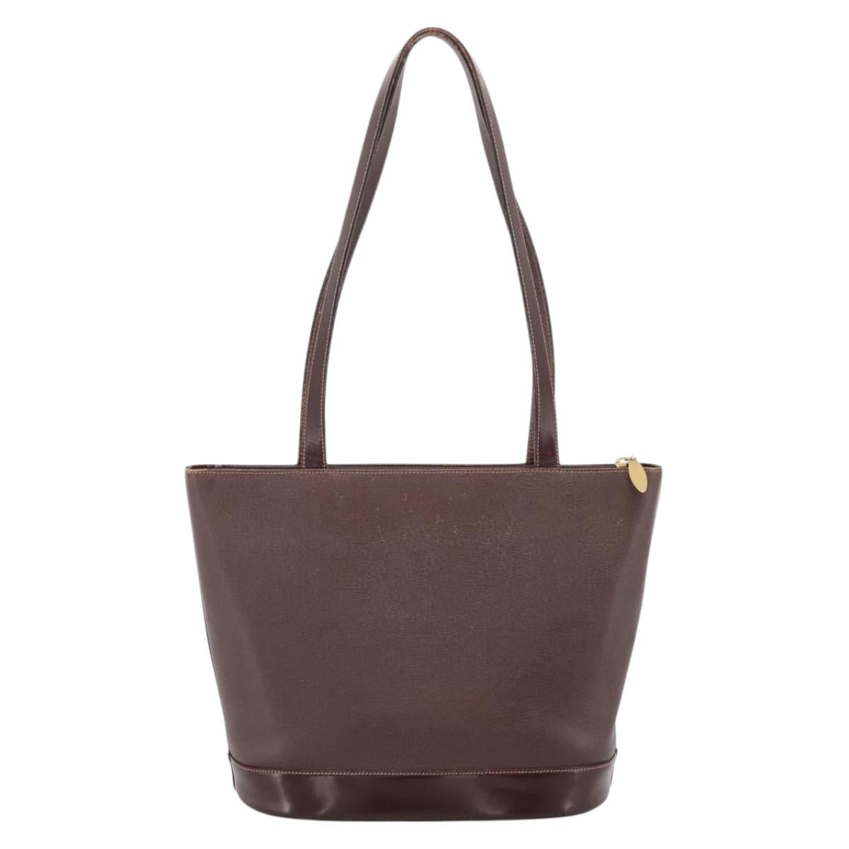 Burberrys Tote Bag Leather Gold Brown Auth hk4160