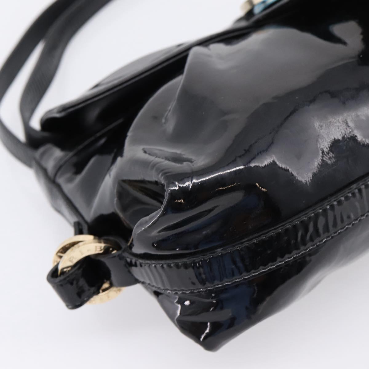 BVLGARI Shoulder Bag Patent leather Black Gold Auth hk4164
