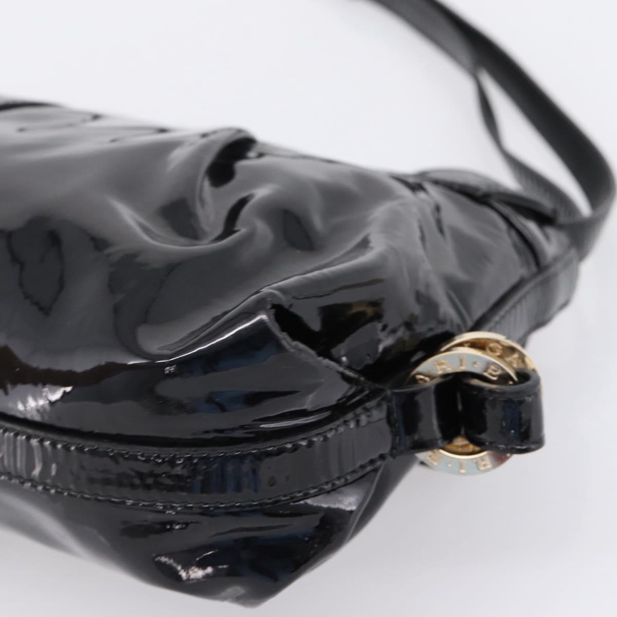BVLGARI Shoulder Bag Patent leather Black Gold Auth hk4164
