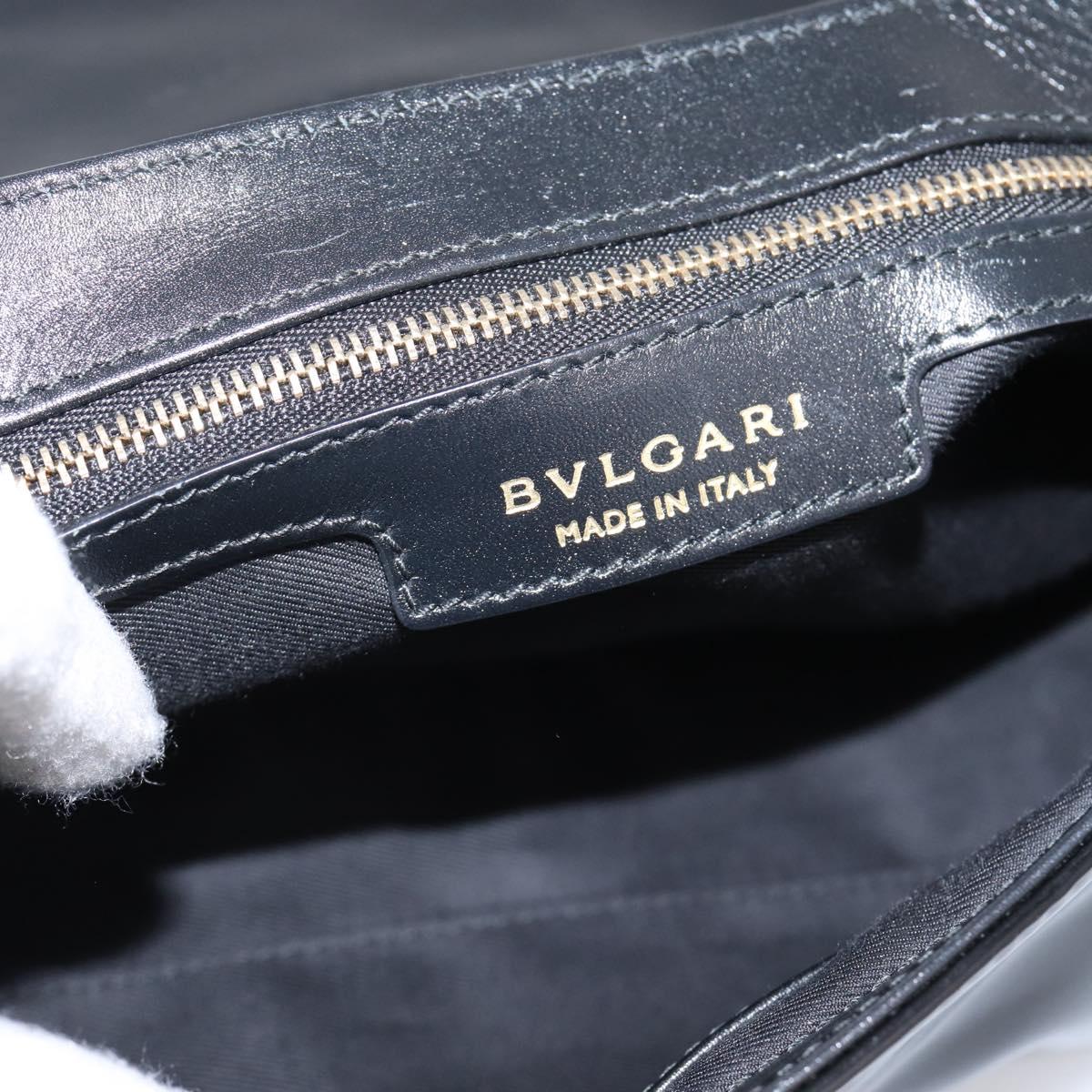 BVLGARI Shoulder Bag Patent leather Black Gold Auth hk4164