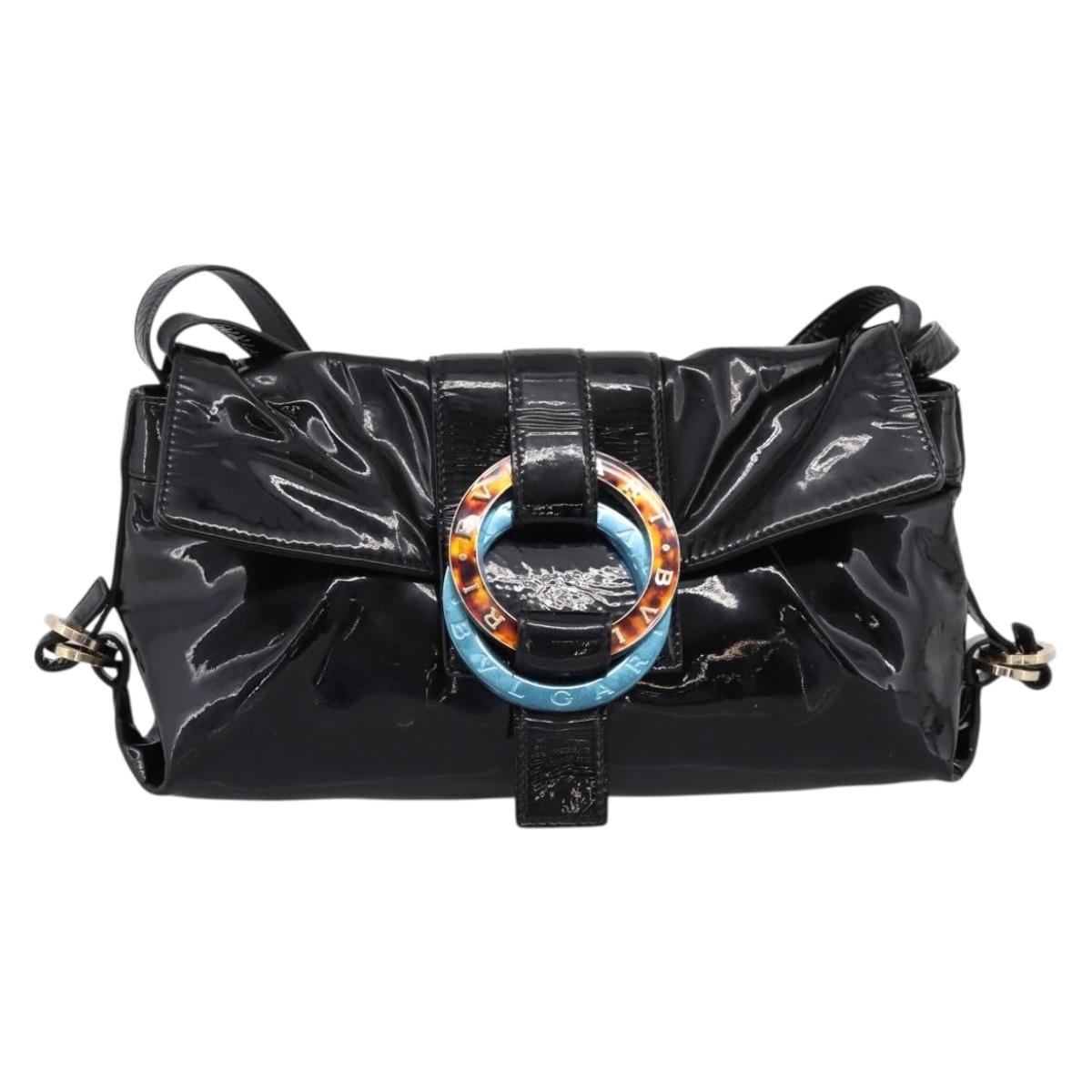 BVLGARI Shoulder Bag Patent leather Black Gold Auth hk4164
