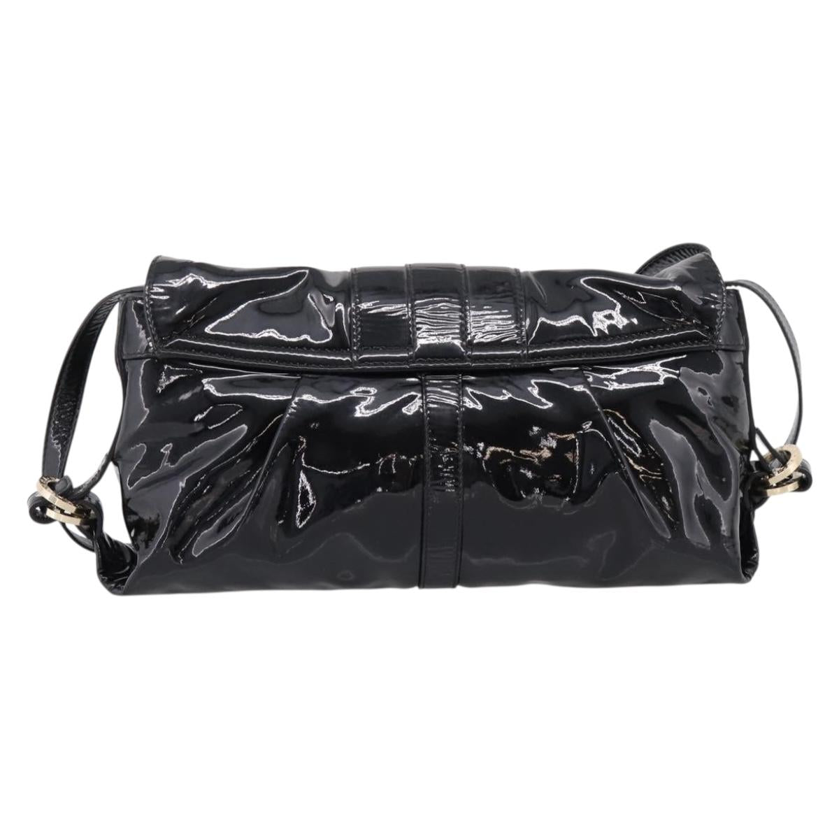 BVLGARI Shoulder Bag Patent leather Black Gold Auth hk4164